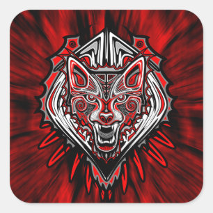 Adesivo Quadrado Wolf Tattoo Style Haida Art Square Stickers Glossy