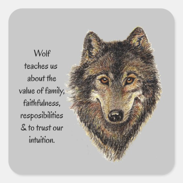 Adesivo Quadrado Wolf totem Inspiration Spirit Guide Animal (Frente)