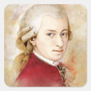 Adesivo Quadrado Wolfgang Amadeus Mozart na aguarela estilo