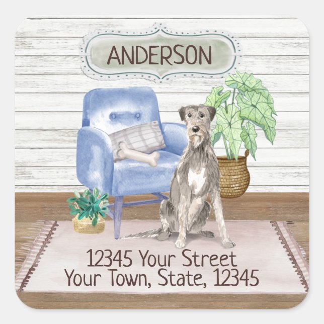 Adesivo Quadrado Wolfhound Cozy New Home Address (Frente)