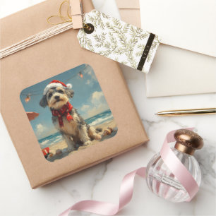 Adesivo Quadrado Wolfhound Dog Christmas Vintage Beach