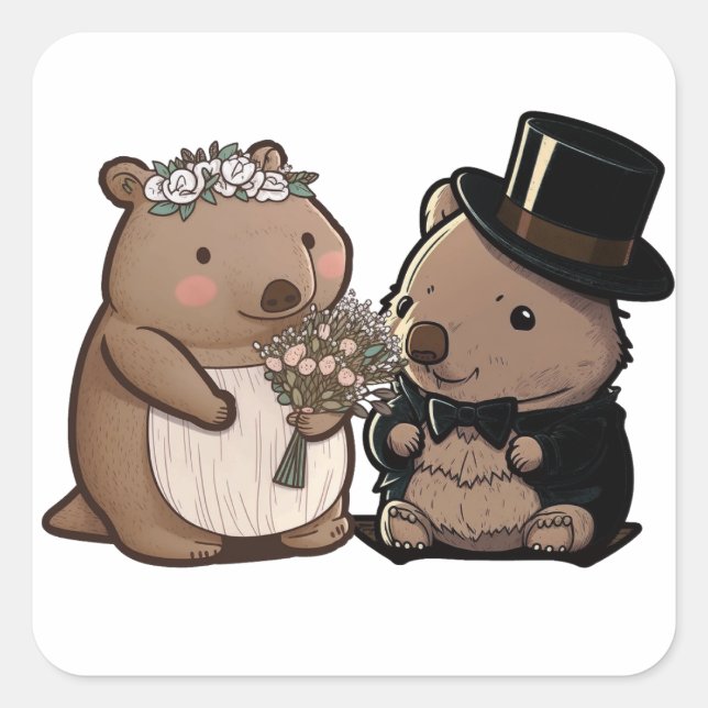Adesivo Quadrado Wombat Wedding (Frente)