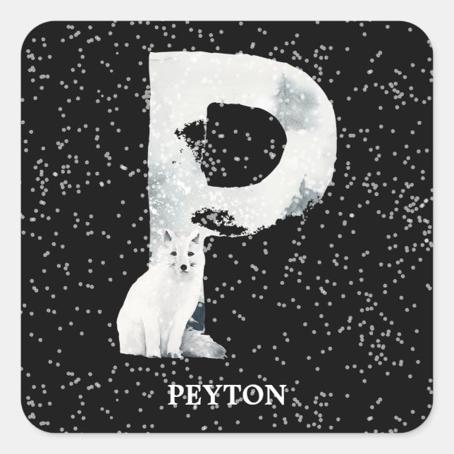 Adesivo Quadrado Wonderland Alphabet P Monograma | Lobo de Neve (Frente)