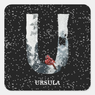 Adesivo Quadrado Wonderland Alphabet U Monograma   Pássaro Vermelho