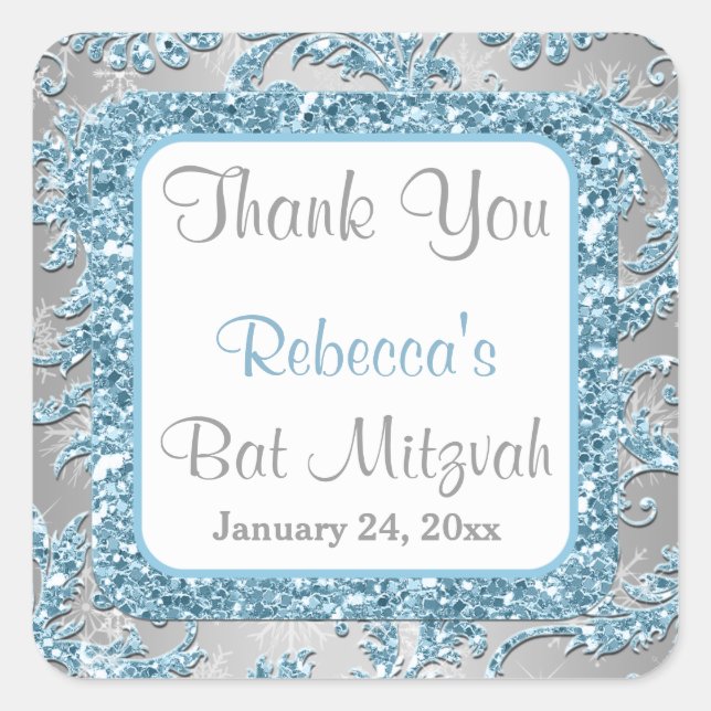 Adesivo Quadrado Wonderland Damask Bat Mitzvah Sticker 4 (Frente)