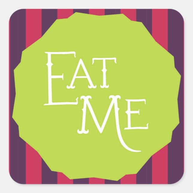 Adesivo Quadrado Wonderland Whimsical Mad Tea Party EAT ME Sticker (Frente)