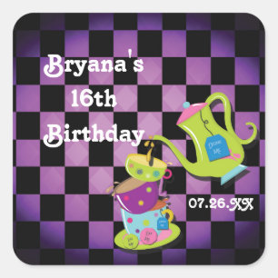 Adesivo Quadrado Wonderland Whimsical Mad Tea Party Sticker