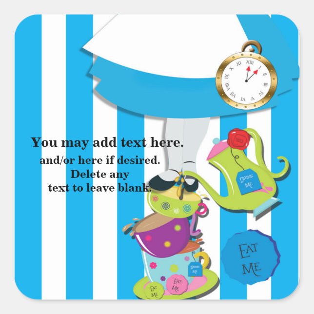 Adesivo Quadrado Wonderland Whimsical Tea Cups Party Sticker (Frente)