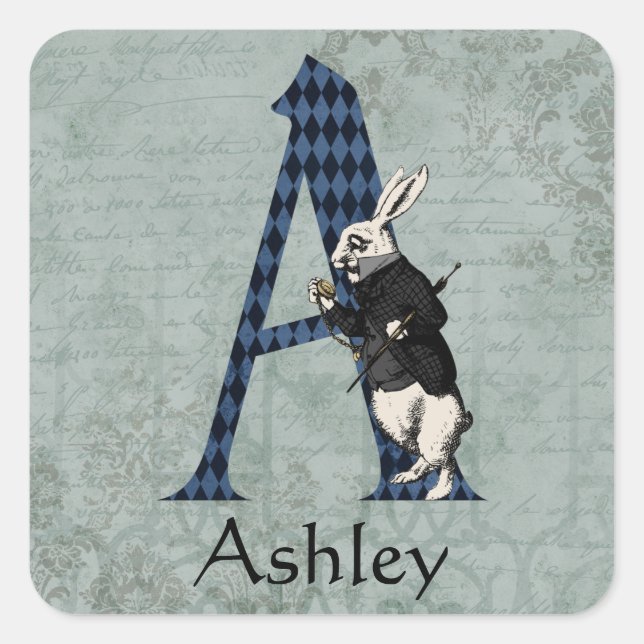 Adesivo Quadrado Wonderland White Rabbit - Letra A (Frente)