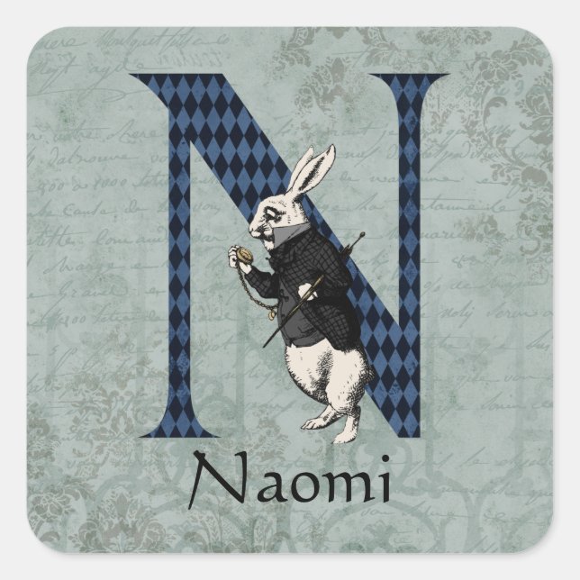 Adesivo Quadrado Wonderland White Rabbit - Letra N (Frente)