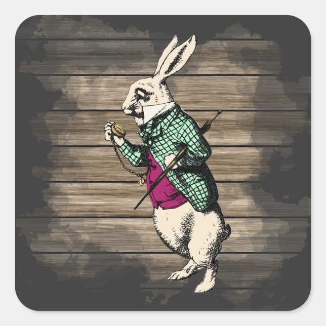 Adesivo Quadrado Wonderland White Rabbit Mint (Frente)