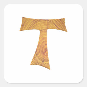 Adesivo Quadrado Wooden Look Franciscan Tau Cross