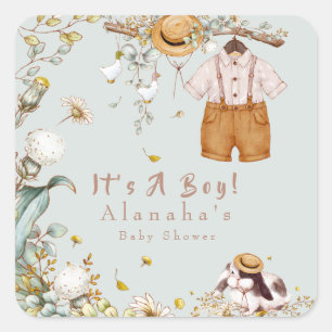 Adesivo Quadrado Woodland Animal Greenery Rustic Boy