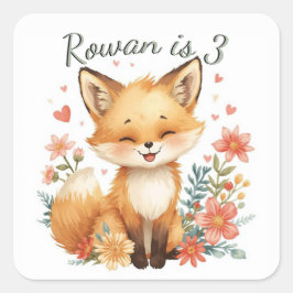 Adesivo Quadrado Woodland Animal Orange Fox  Pastel Floral