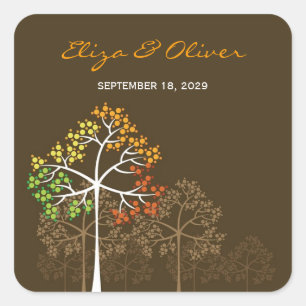 Adesivo Quadrado Woodland Autumn Trees Rustic Casamento outono Stic