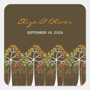 Adesivo Quadrado Woodland Autumn Trees Rustic Casamento outono Stic