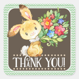 Adesivo Quadrado Woodland Bunny Obrigado Sticker