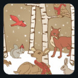 Adesivo Quadrado Woodland Christmas<br><div class="desc">Criaturas florestais festivas em uma floresta nevada.</div>