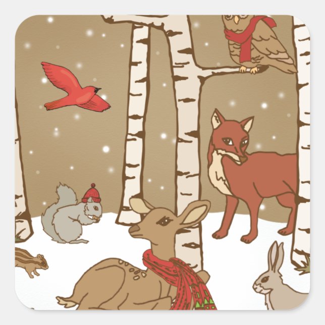Adesivo Quadrado Woodland Christmas (Frente)