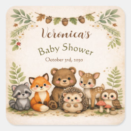 Adesivo Quadrado Woodland Forest Animal Baby Shower