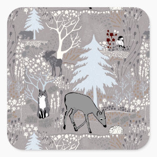 Adesivo Quadrado Woodland Willife Deer Fox Moose