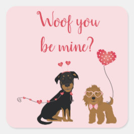 Adesivo Quadrado Woof You Be Mine Namorados Dogs