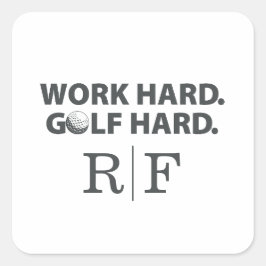 Adesivo Quadrado Work Hard Golf Hard Monogram Initial Retro Style