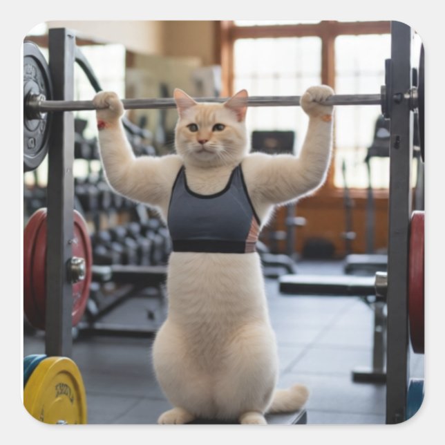 Adesivo Quadrado Workout Cat Sticker (Frente)