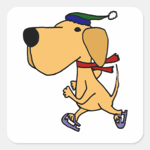 Adesivo Quadrado WY - Engraçado Cachorro Cachorro Pescando Gelo