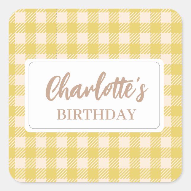 Adesivo Quadrado xadrez amarelo vichy estilo preppy plaid check (Frente)