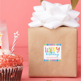 Adesivo Quadrado Xadrez Brilhante,  Feliz Aniversário, Gabinete de 