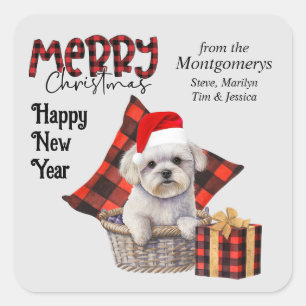 Adesivo Quadrado Xadrez de Buffalo White Maltês Natal