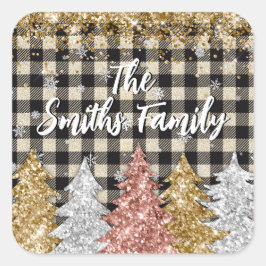 Adesivo Quadrado Xadrez De Natal E Nome Da Família Glitter