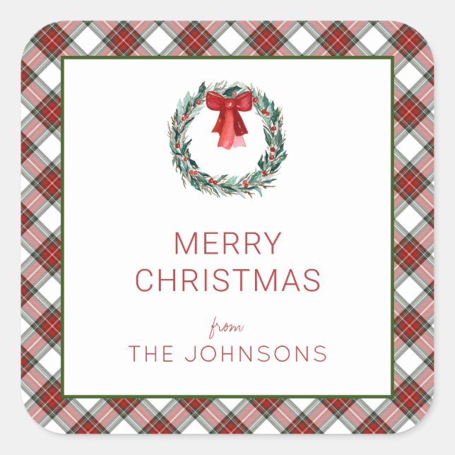 Adesivo Quadrado Xadrez de Natal Tartan Arco (Frente)