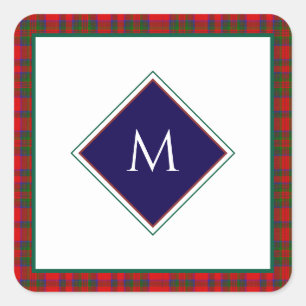 Adesivo Quadrado Xadrez de Natal Vermelho com Textura de Lã e Monog