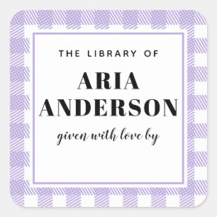 Adesivo Quadrado Xadrez Lilac Gingham Placa de Livro de Bebês