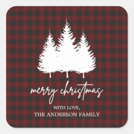Adesivo Quadrado Xadrez Personalizada de Buffalo Feliz Natal