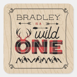 Adesivo Quadrado Xadrez Rústica de Wild One Boys Lumberjack primei