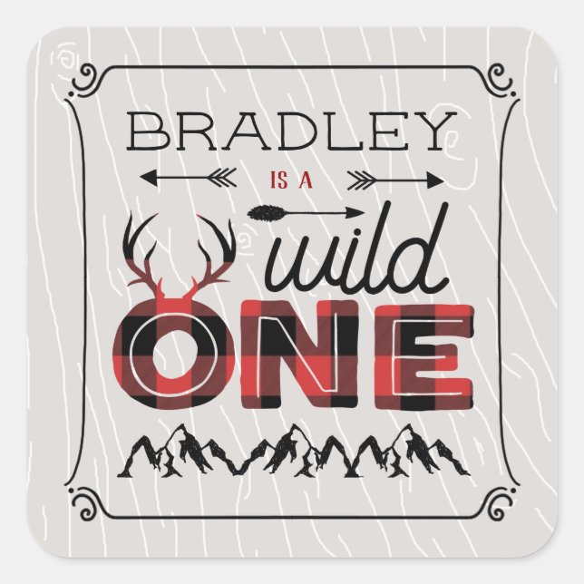 Adesivo Quadrado Xadrez Rústica de Wild One Boys Lumberjack primeir (Frente)