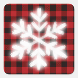 Adesivo Quadrado Xadrez vermelha e preta, floco de neve de inverno