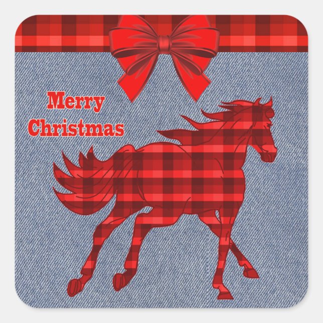 Adesivo Quadrado Xadrez Vermelha Ocidental Faux Denim (Frente)