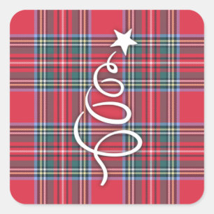 Adesivo Quadrado Xadrez Vermelha Suave com Árvore de Natal da Cali