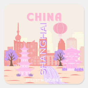 Adesivo Quadrado Xangai China Pastel Viagem Arte