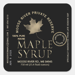 Adesivo Quadrado Xarope preto de reserva privada com folha Dourada