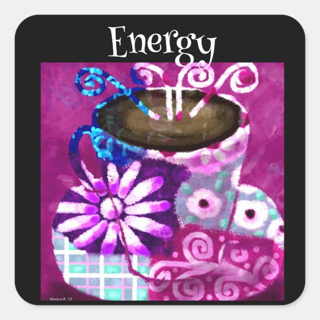 Adesivo Quadrado Xícara de café Abstrato pintando roxo (Frente)
