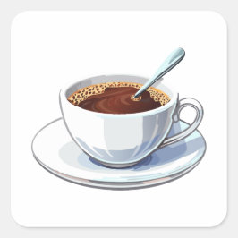 Adesivo Quadrado Xícara de café branca em um pires cheio de café