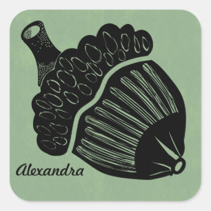 Adesivo Quadrado Xilogravura de bolota verde