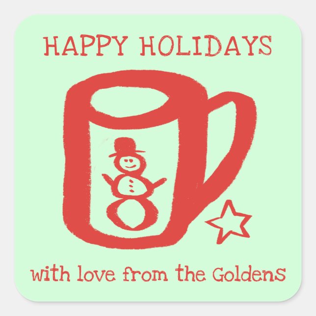 Adesivo Quadrado Xmas Mug Doodle CHRISTMAS Holiday To From Label (Frente)