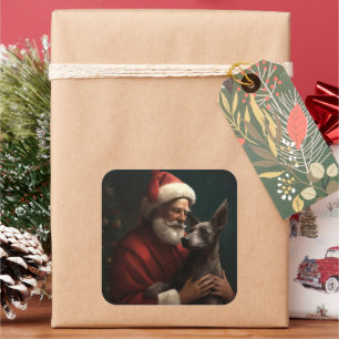 Adesivo Quadrado Xoloitzcuintli com Papai Noel Natal Festivo