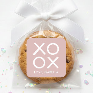 Adesivo Quadrado XOXO Abraços e Beijos Rosa Pó Dusty Favorzinho Fof